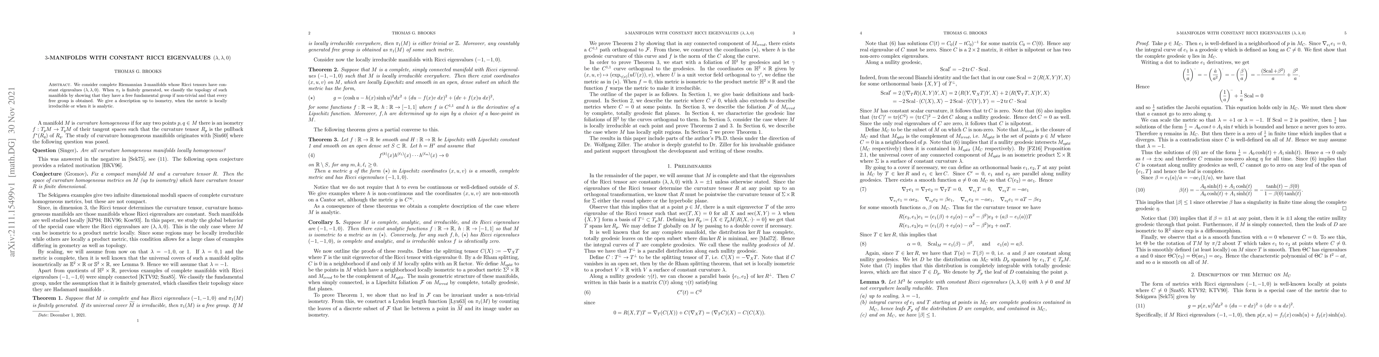 Thumbnail for 3-Manifolds with Constant Ricci Eigenvalues $(\lambda, \lambda, 0)$
