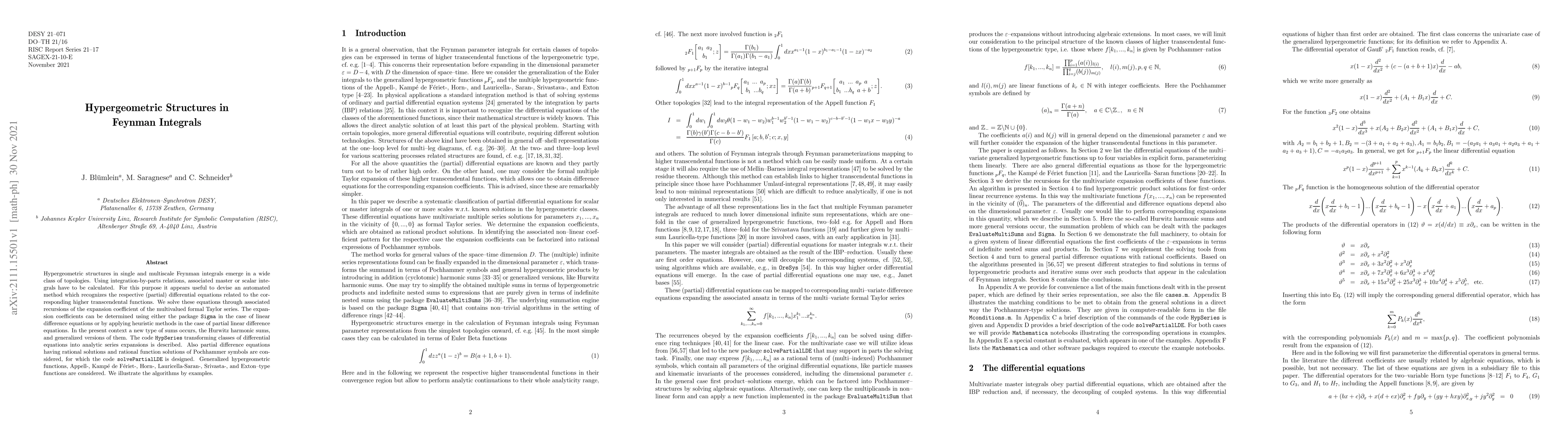 Thumbnail for Hypergeometric Structures in Feynman Integrals