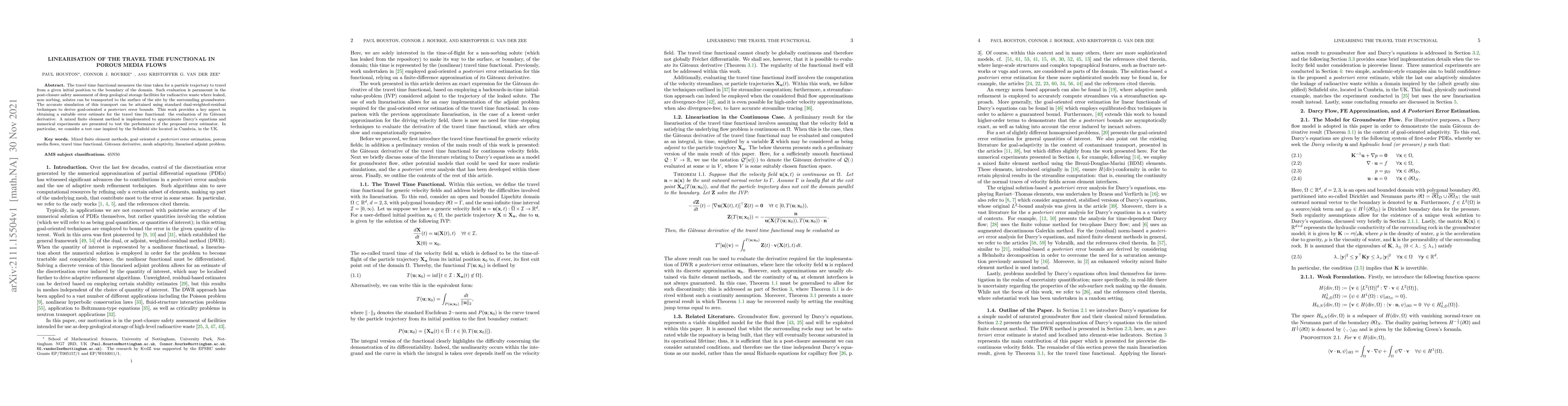 Thumbnail for Linearisation of the Travel Time Functional in Porous Media Flows