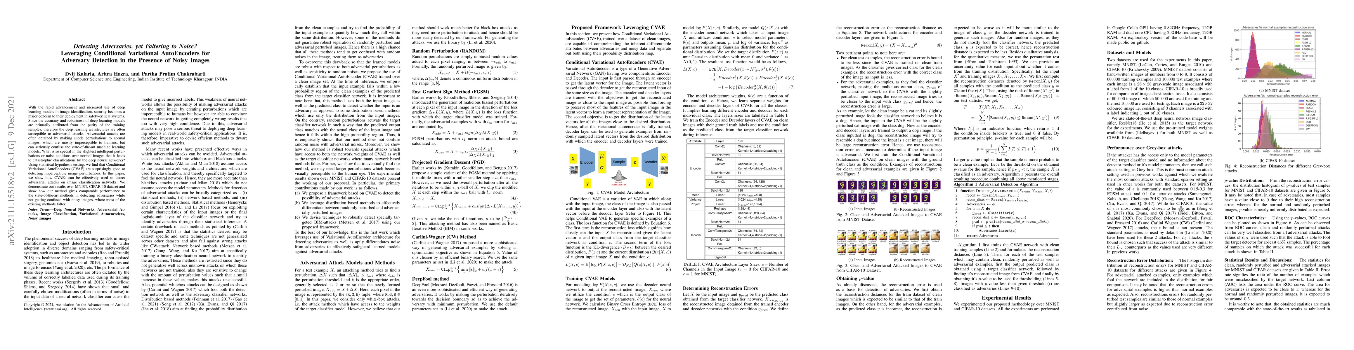 Thumbnail for Detecting Adversaries, yet Faltering to Noise? Leveraging Conditional
  Variational AutoEncoders for Adversary Detection in the Presence of Noisy
  Images