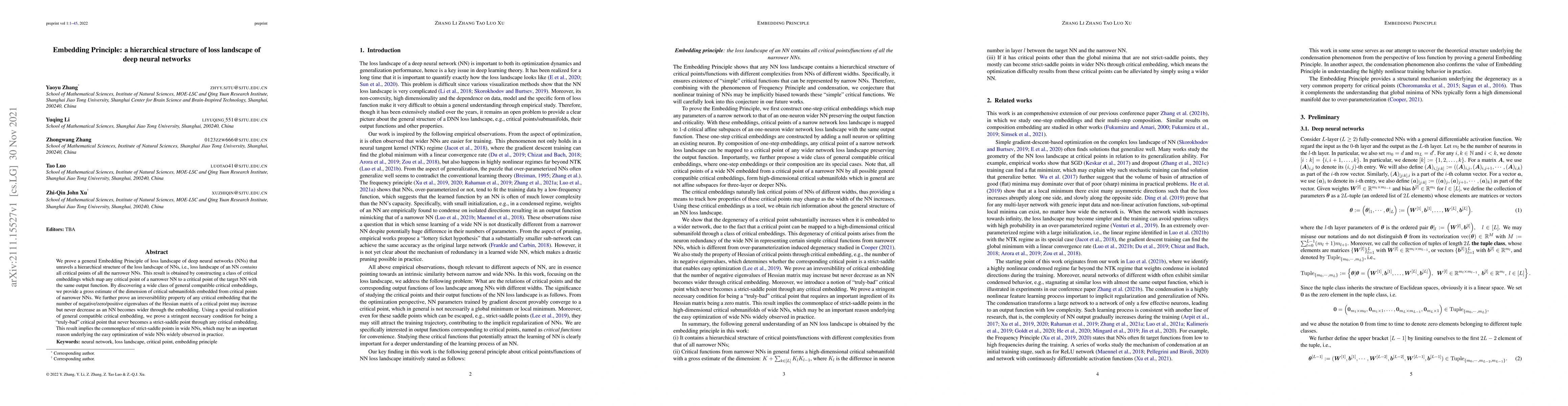Thumbnail for Embedding Principle: a hierarchical structure of loss landscape of deep
  neural networks