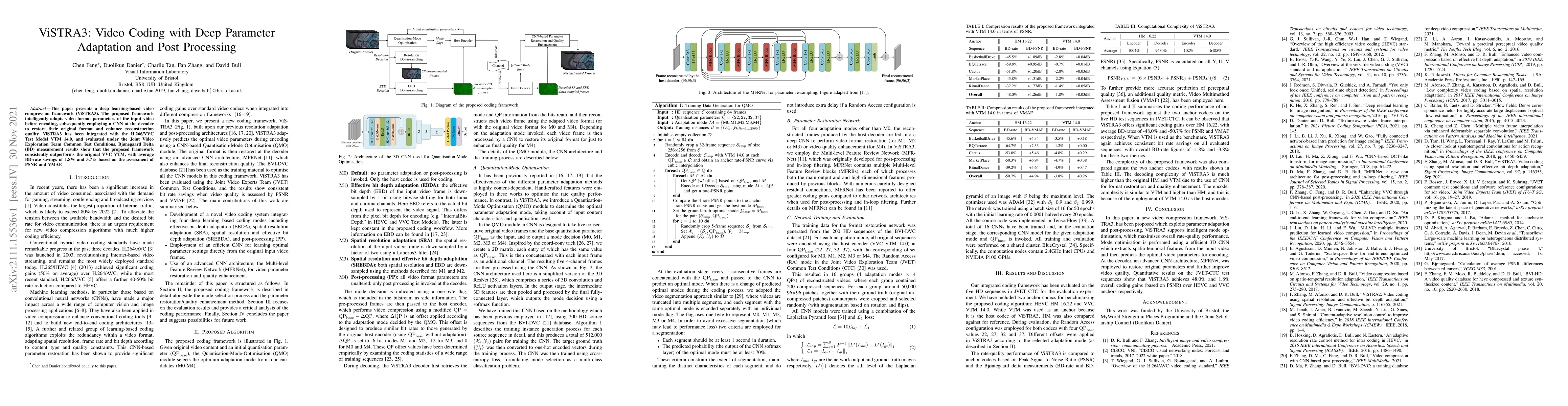 Thumbnail for ViSTRA3: Video Coding with Deep Parameter Adaptation and Post Processing
