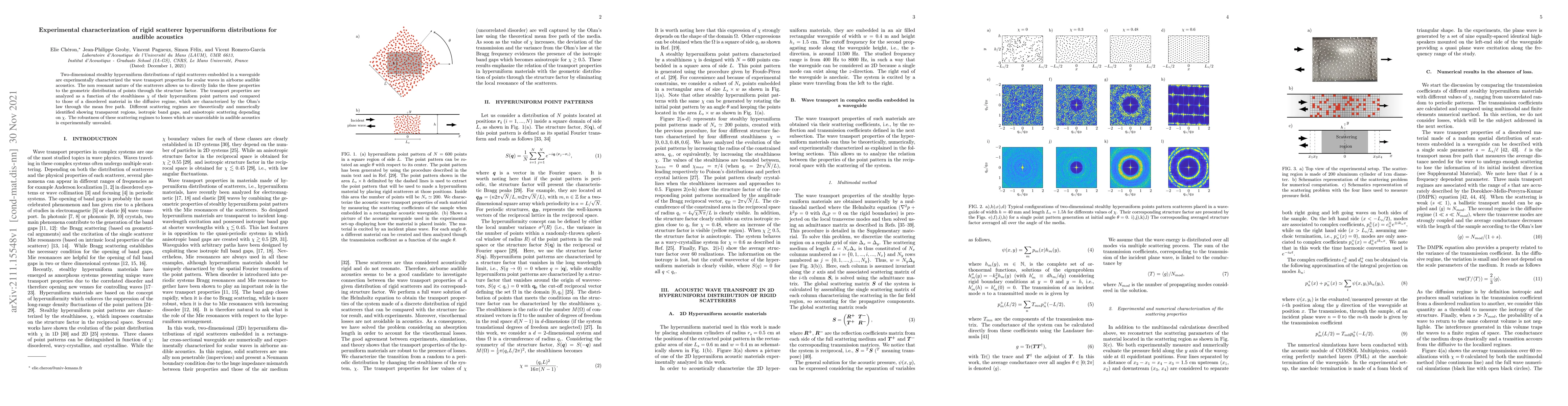 Thumbnail for Experimental characterization of rigid scatterer hyperuniform
  distributions for audible acoustics