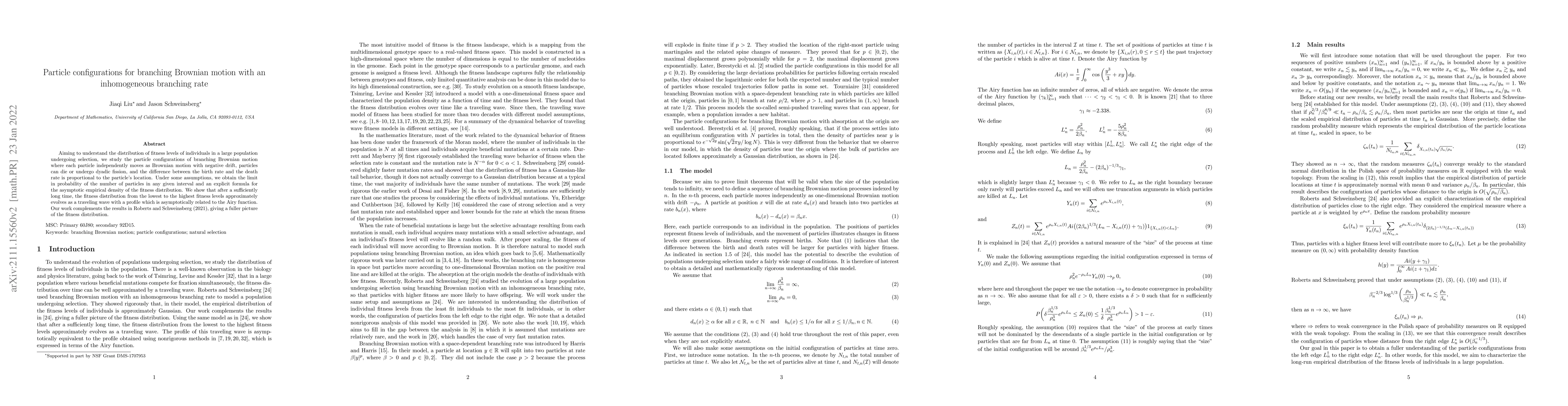 Thumbnail for Particle configurations for branching Brownian motion with an
  inhomogeneous branching rate