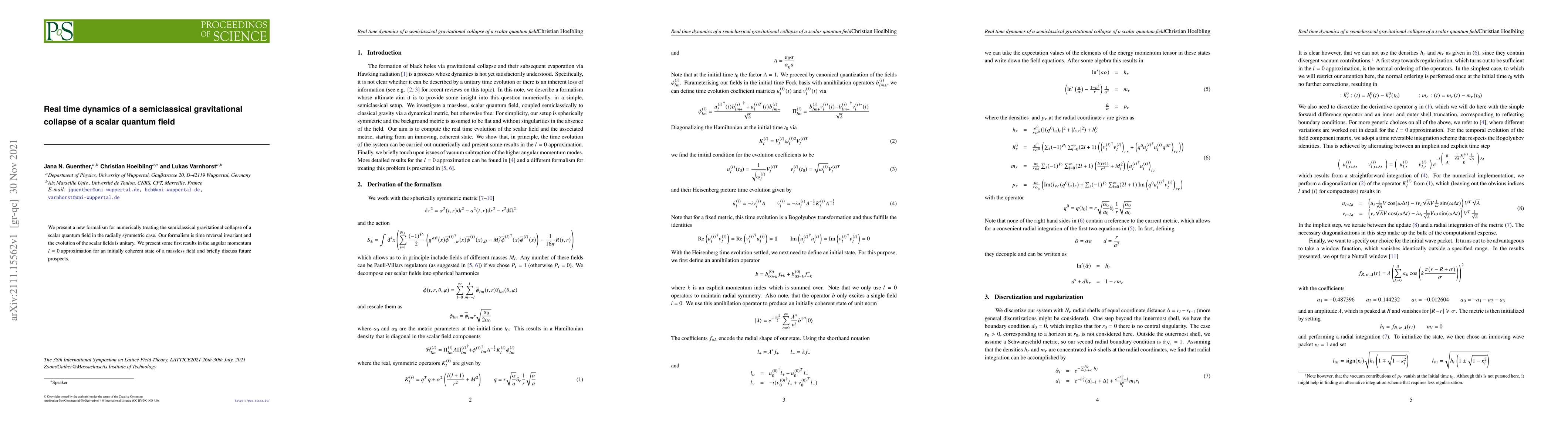 Thumbnail for Real time dynamics of a semiclassical gravitational collapse of a scalar
  quantum field