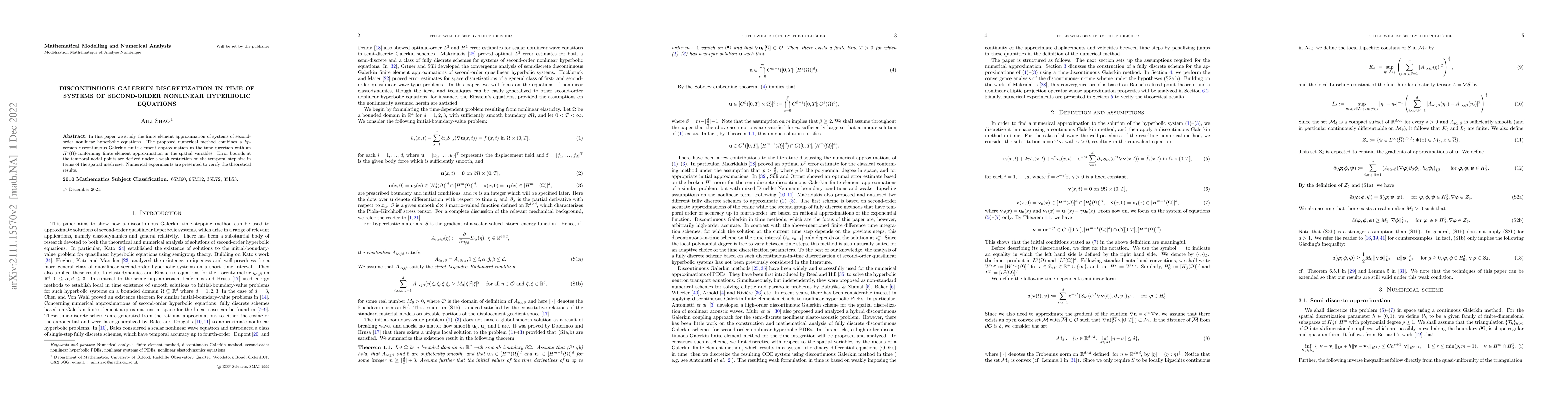Thumbnail for Discontinuous Galerkin discretization in time of systems of second-order
  nonlinear hyperbolic equations