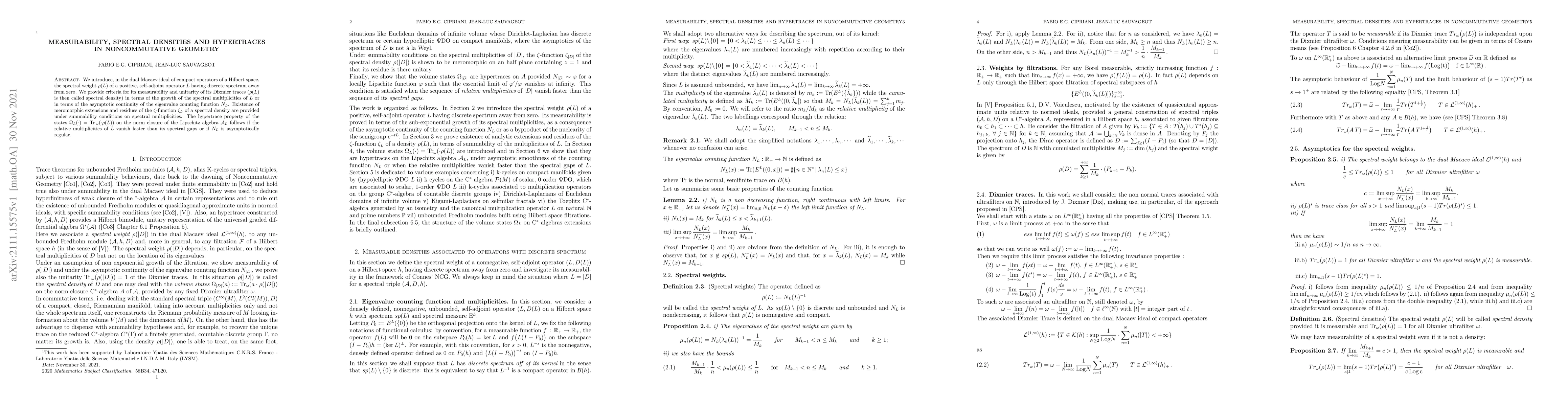 Thumbnail for Measurability, Spectral Densities and Hypertracesin Noncommutative
  Geometry