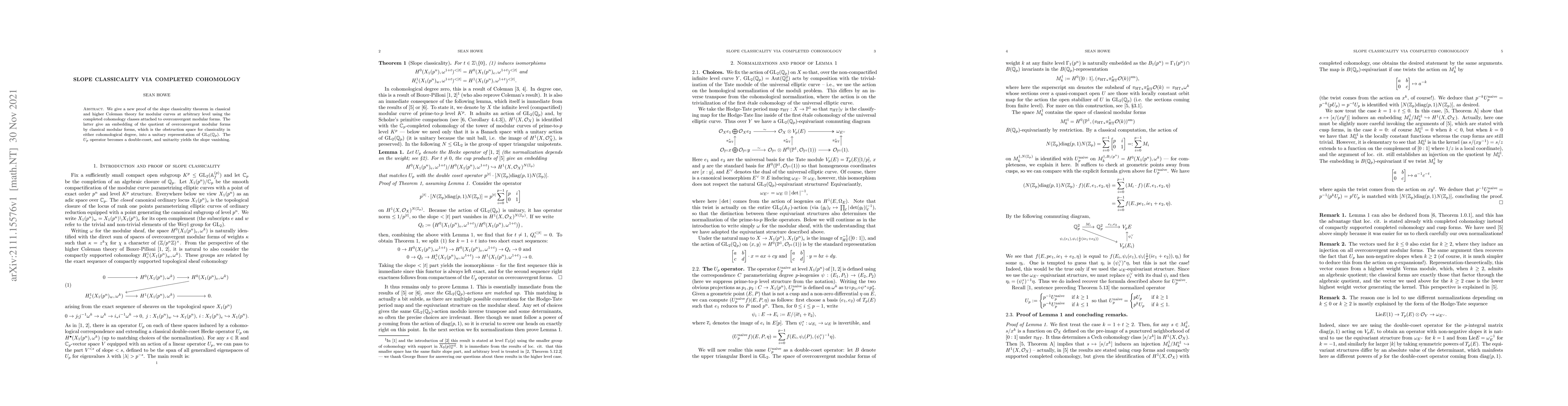 Thumbnail for Slope classicality via completed cohomology