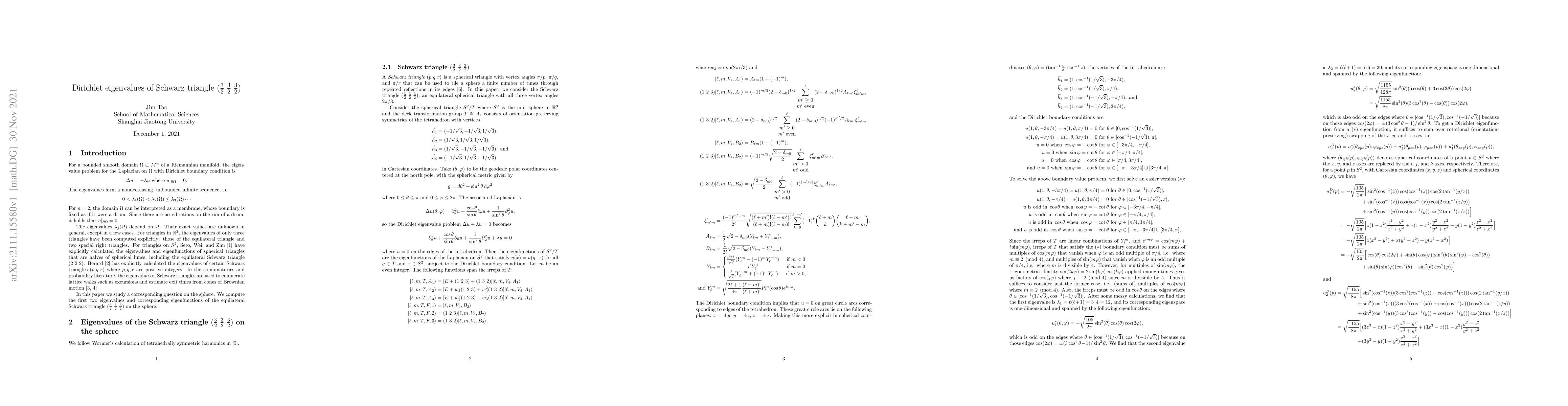 Thumbnail for Dirichlet eigenvalues of Schwarz triangle (3/2 3/2 3/2)