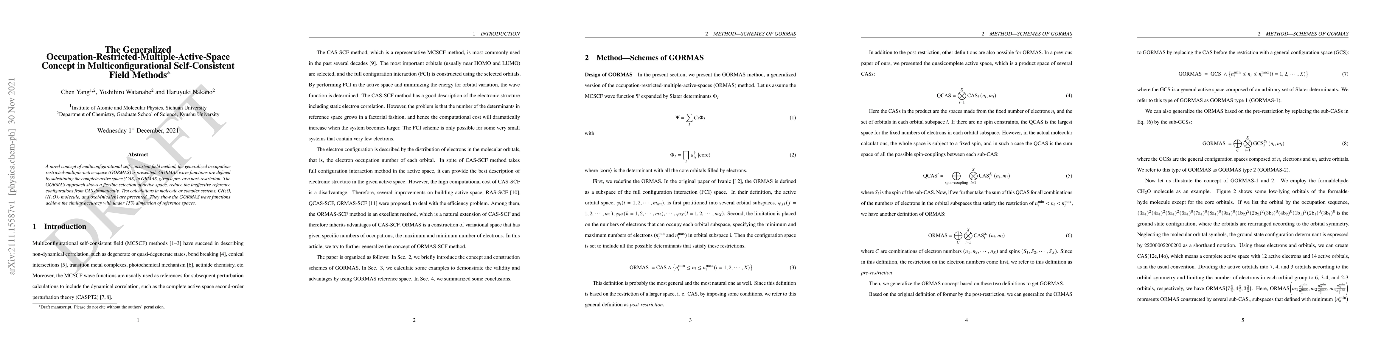 Thumbnail for The Generalized Occupation-Restricted-Multiple-Active-Space Concept in
  Multiconfigurational Self-Consistent Field Methods