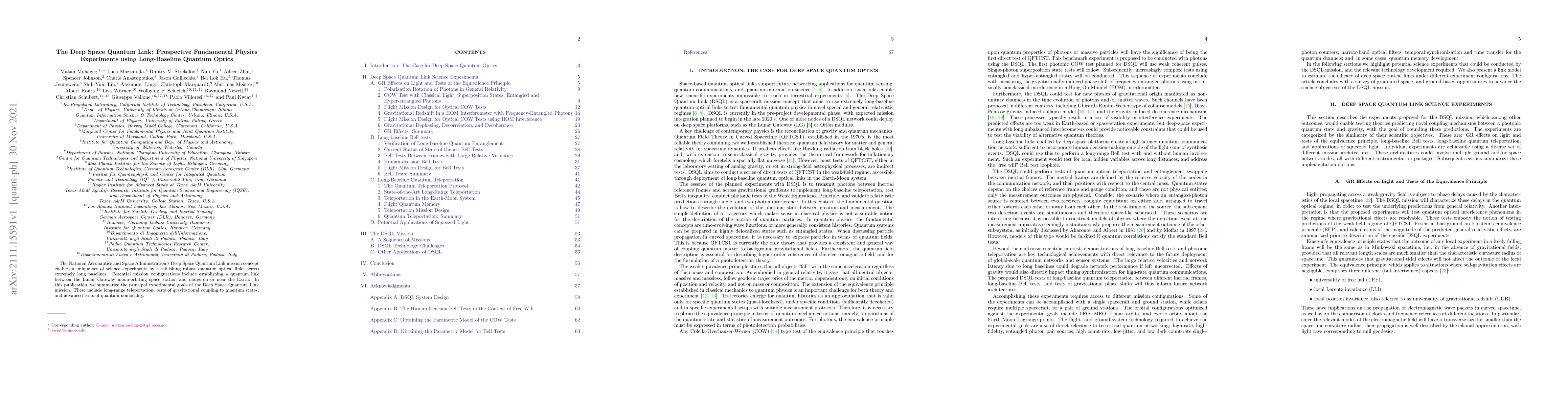 Thumbnail for The Deep Space Quantum Link: Prospective Fundamental Physics Experiments
  using Long-Baseline Quantum Optics