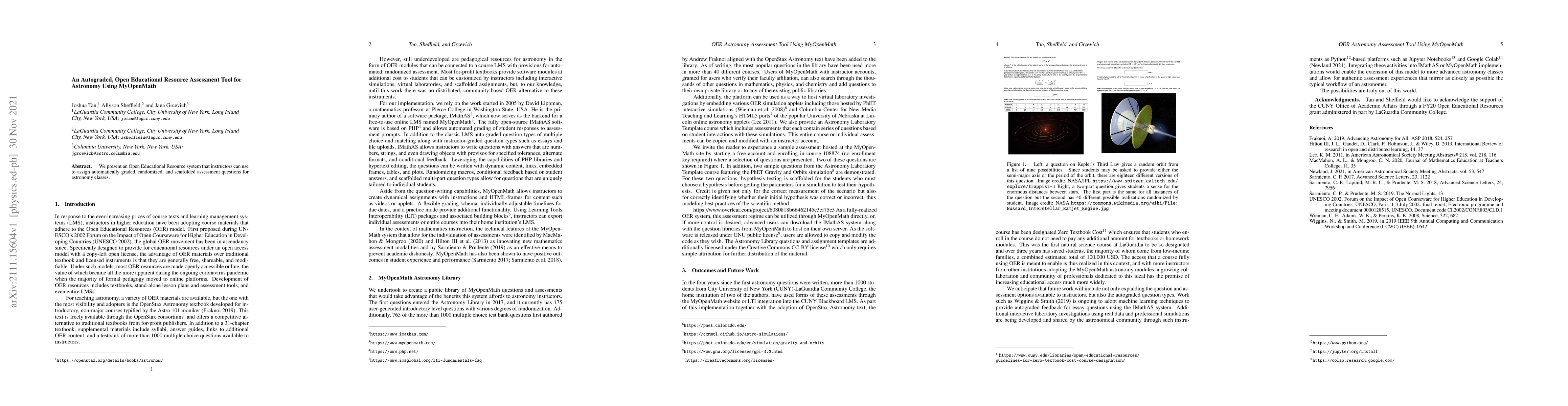 Thumbnail for An Autograded, Open Educational Resource Assessment Tool for Astronomy
  Using MyOpenMath