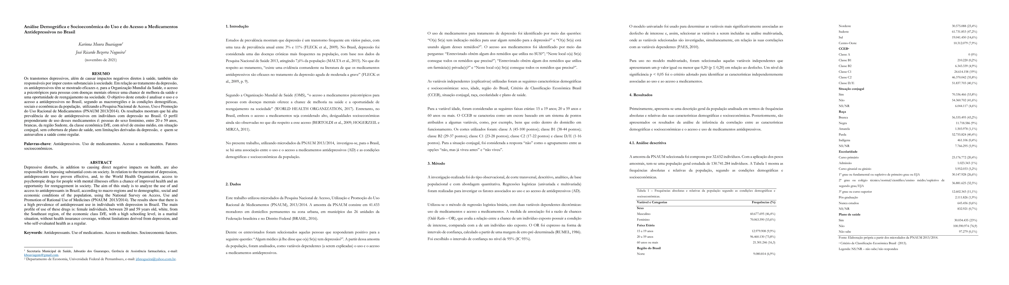 Thumbnail for Analise Demografica e Socioeconomica do Uso e do Acesso a Medicamentos
  Antidepressivos no Brasil