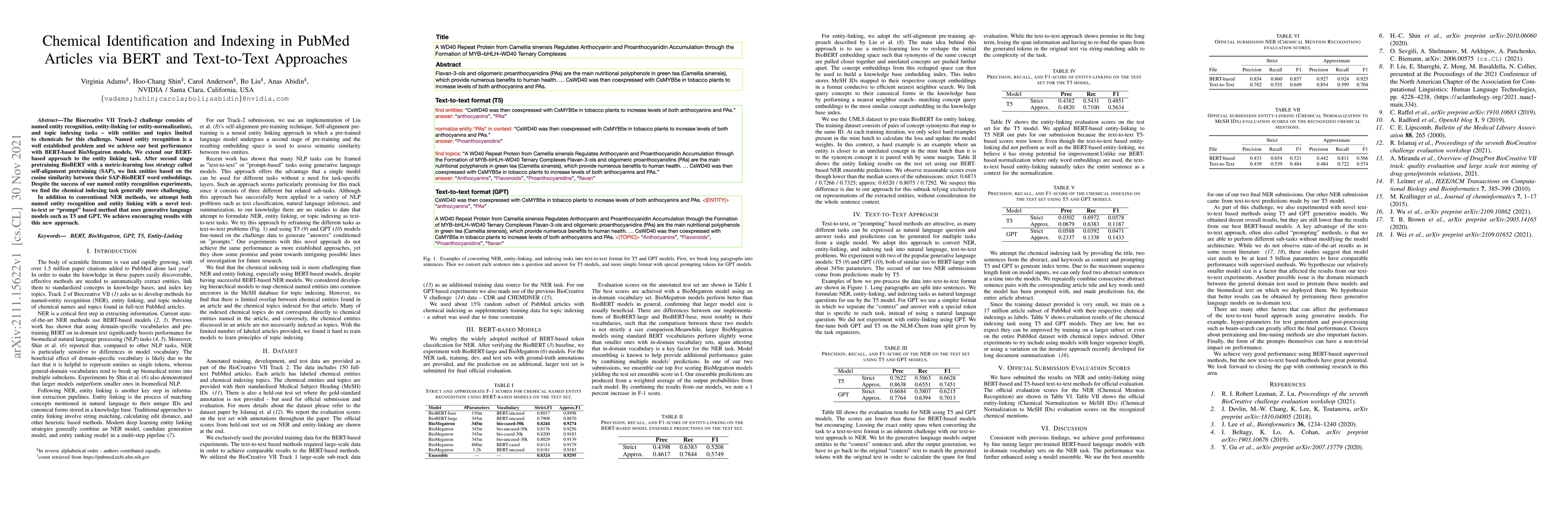 Thumbnail for Chemical Identification and Indexing in PubMed Articles via BERT and
  Text-to-Text Approaches