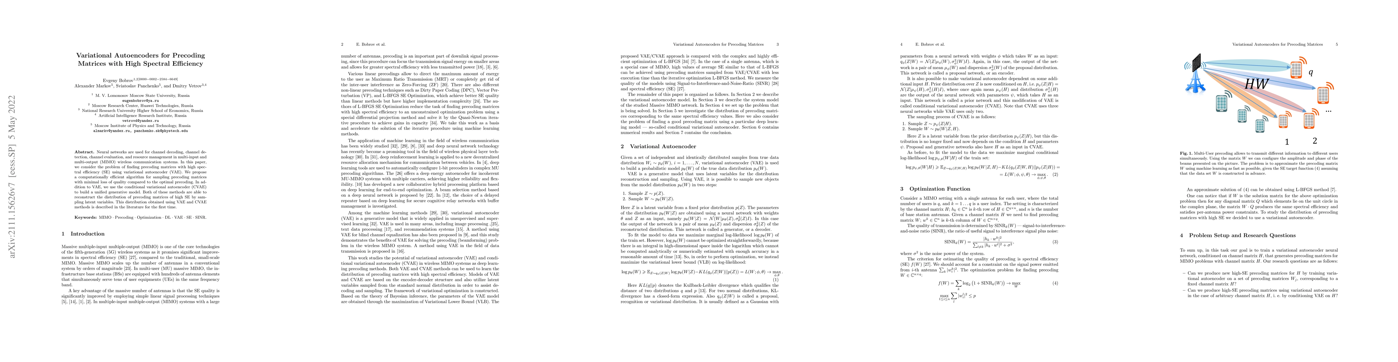 Thumbnail for Variational Autoencoders for Precoding Matrices with High Spectral
  Efficiency