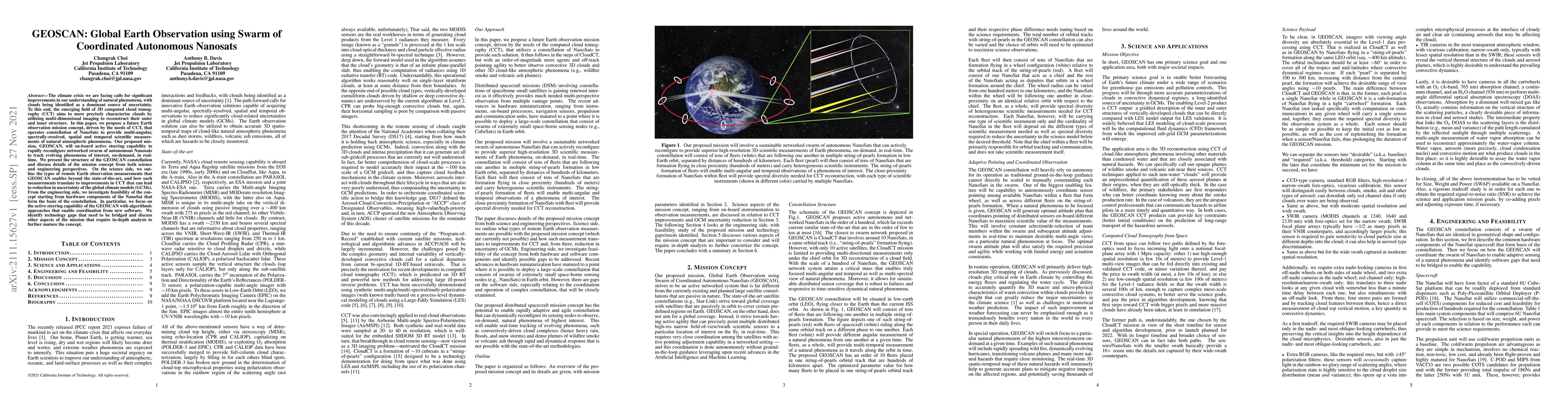 Thumbnail for GEOSCAN: Global Earth Observation using Swarm of Coordinated Autonomous
  Nanosats