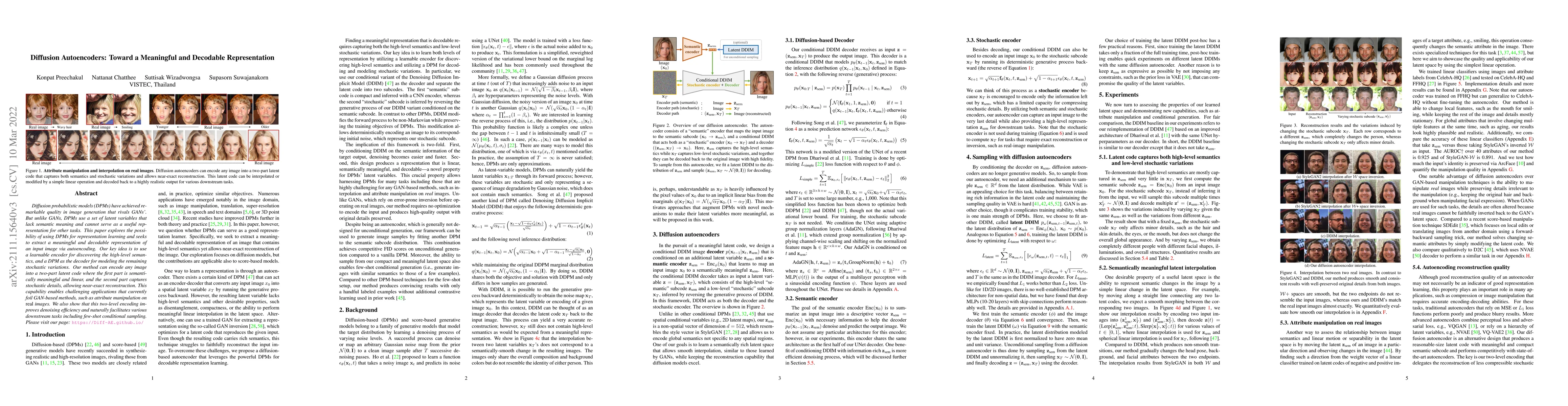 Thumbnail for Diffusion Autoencoders: Toward a Meaningful and Decodable Representation