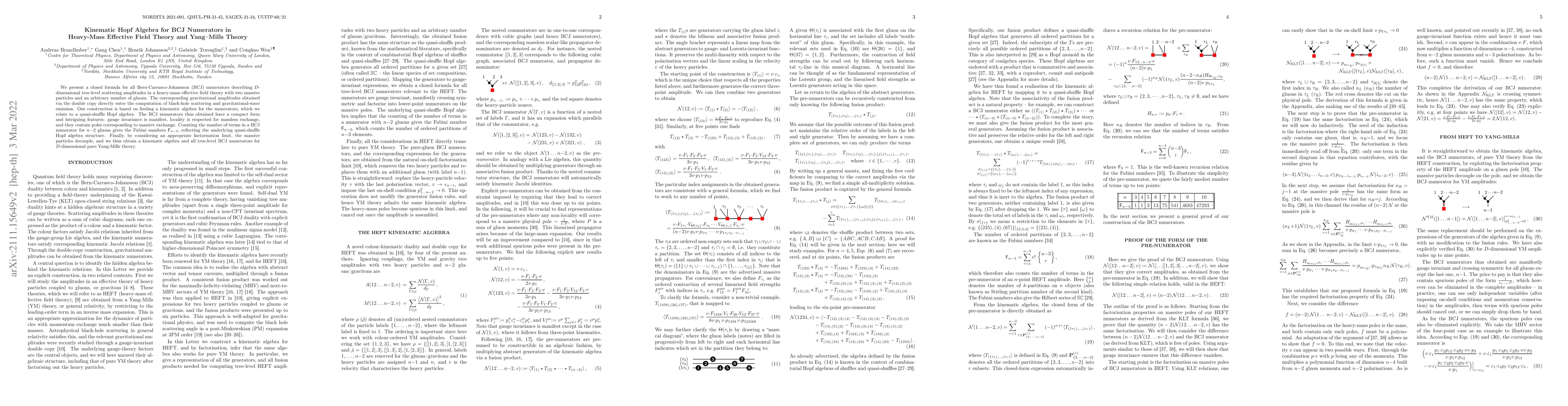 Thumbnail for Kinematic Hopf Algebra for BCJ Numerators in Heavy-Mass Effective Field
  Theory and Yang-Mills Theory