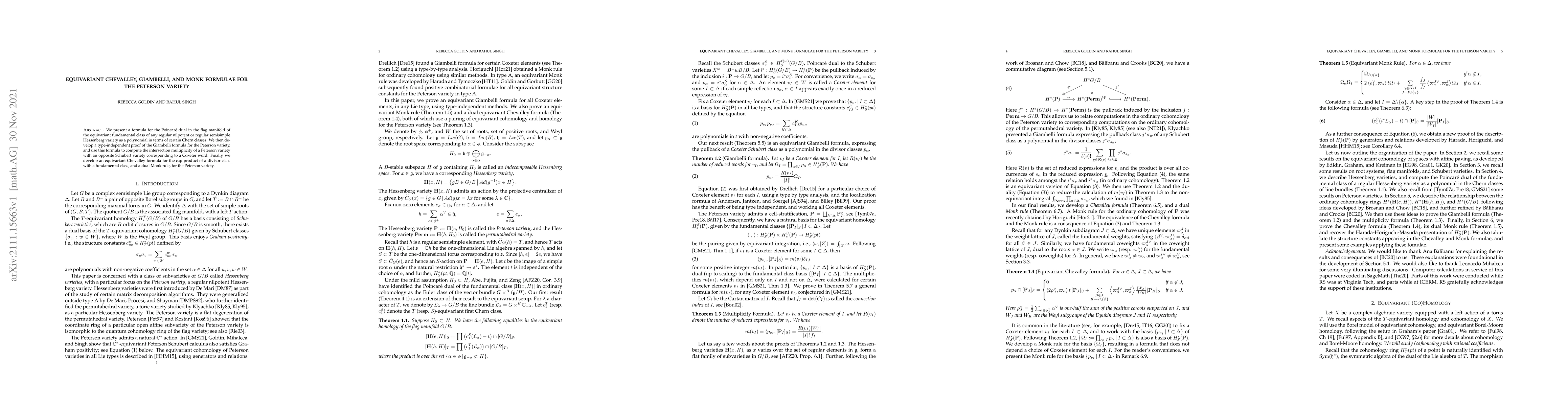 Thumbnail for Equivariant Chevalley, Giambelli, and Monk Formulae for the Peterson
  Variety