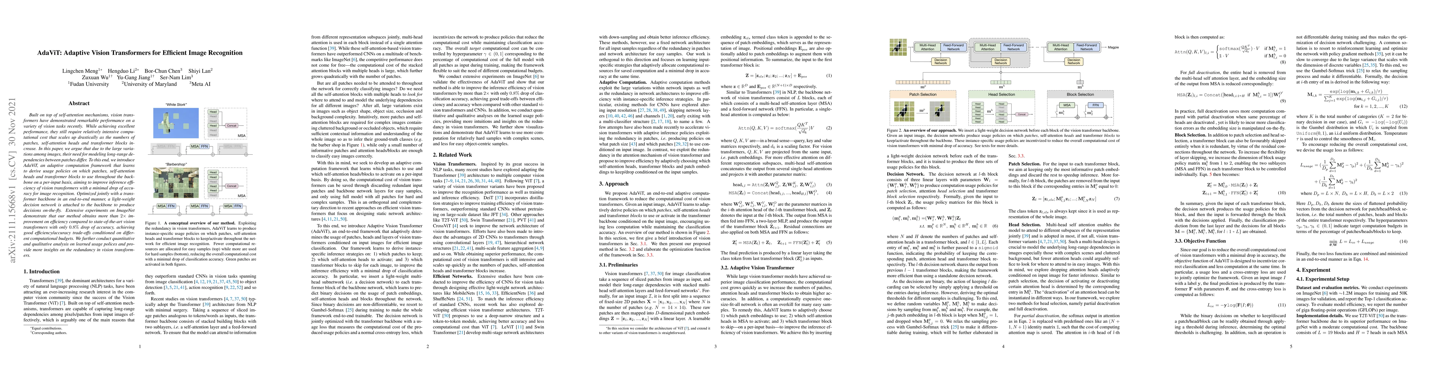Thumbnail for AdaViT: Adaptive Vision Transformers for Efficient Image Recognition