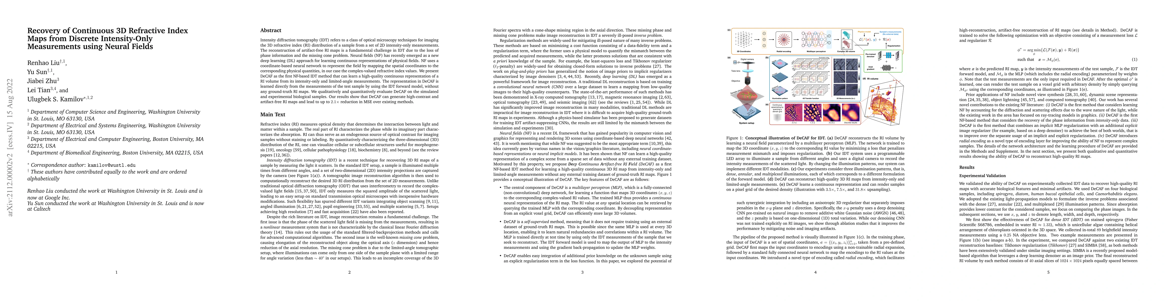 Thumbnail for Recovery of Continuous 3D Refractive Index Maps from Discrete
  Intensity-Only Measurements using Neural Fields
