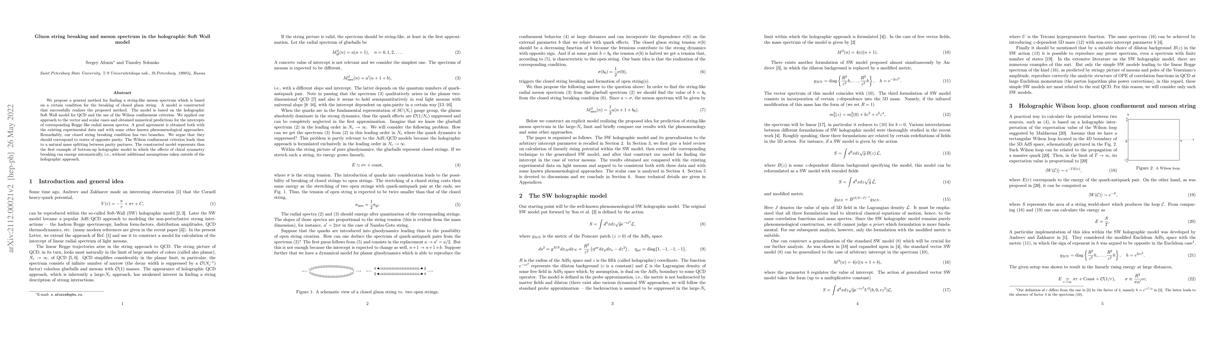 Thumbnail for Gluon string breaking and meson spectrum in the holographic Soft Wall
  model