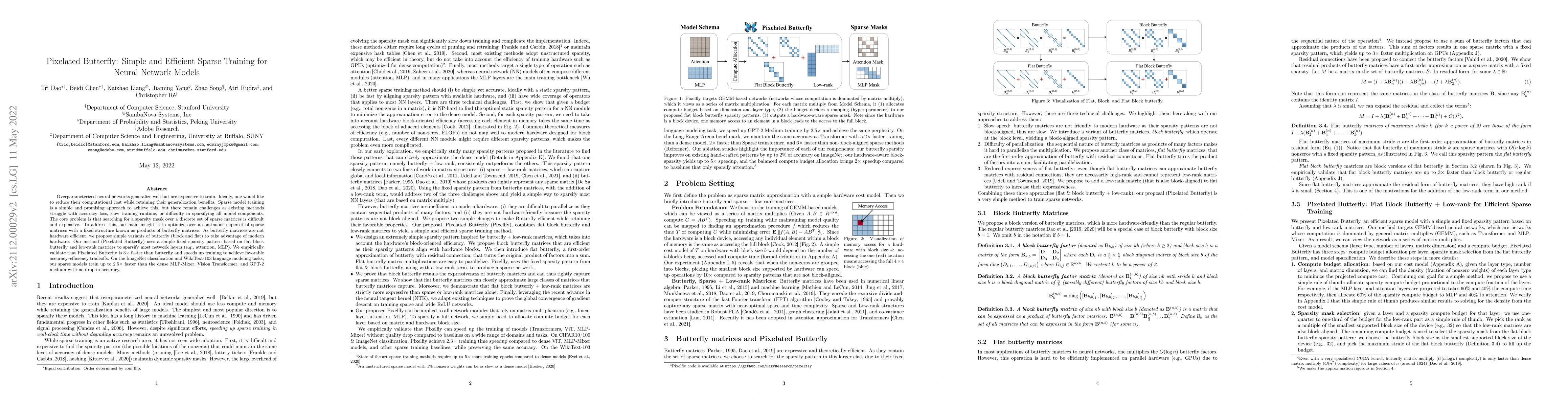 Thumbnail for Pixelated Butterfly: Simple and Efficient Sparse training for Neural
  Network Models