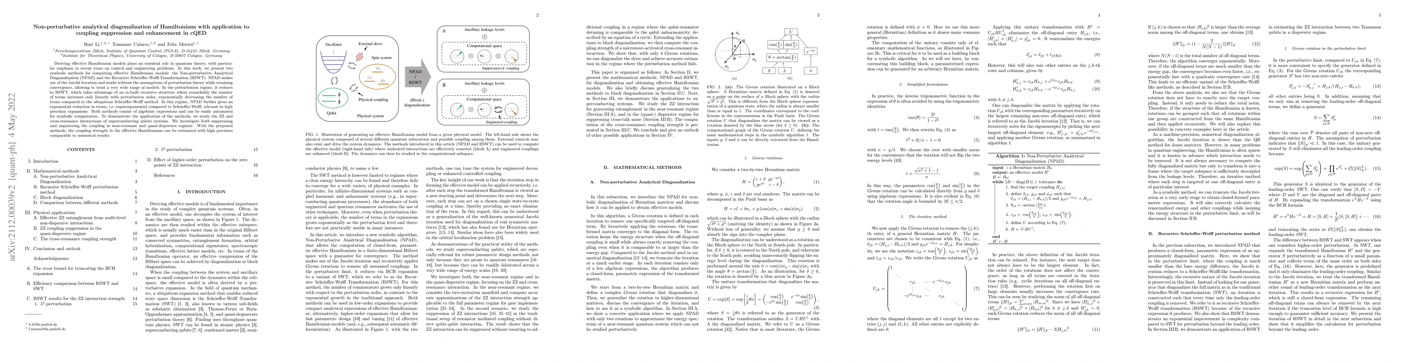 Thumbnail for Non-perturbative analytical diagonalization of Hamiltonians with
  application to coupling suppression and enhancement in cQED