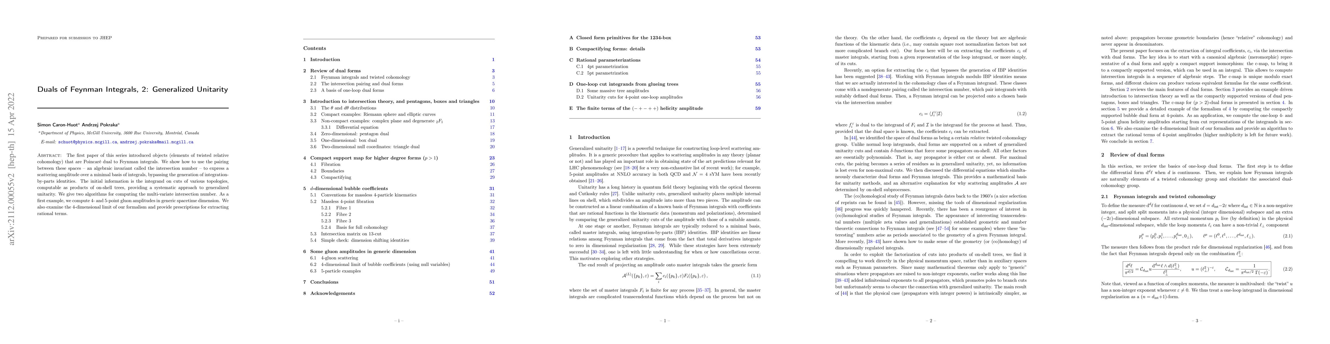 Thumbnail for Duals of Feynman Integrals, 2: Generalized Unitarity