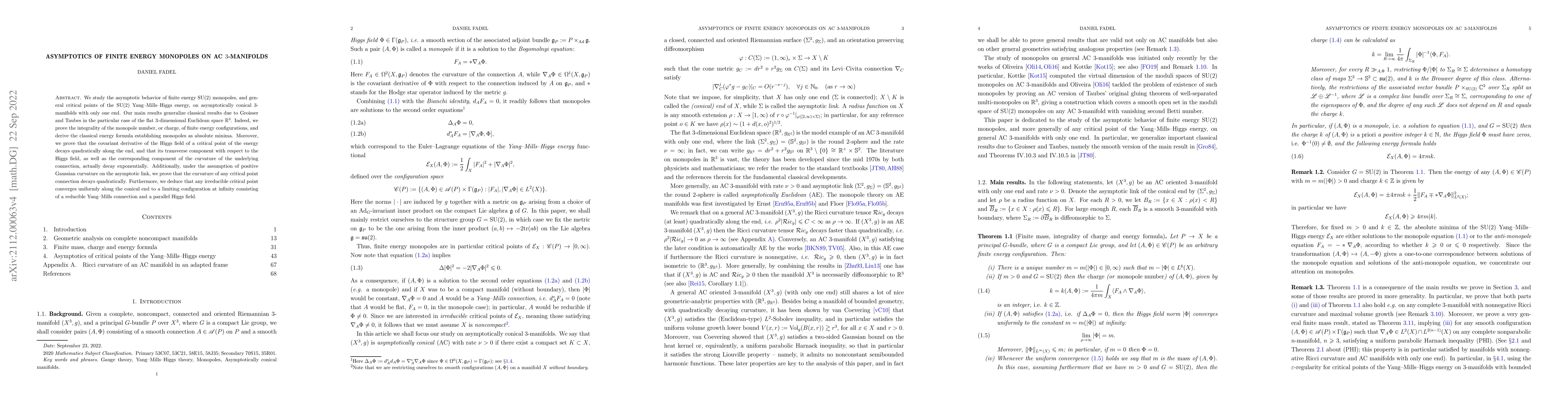 Thumbnail for Asymptotics of finite energy monopoles on AC $3$-manifolds
