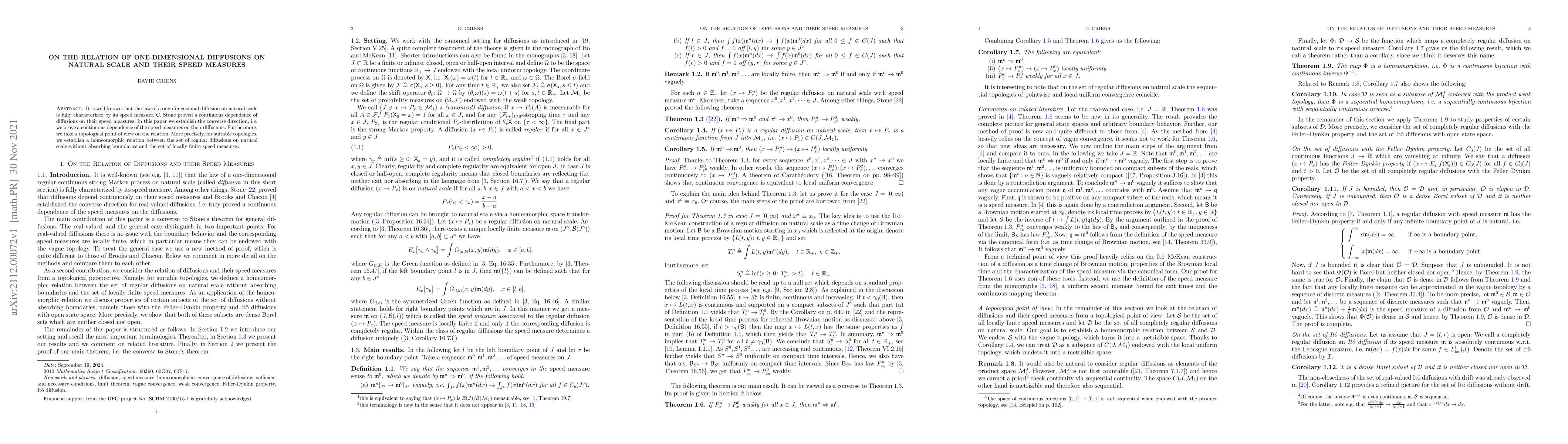 Thumbnail for On the relation of one-dimensional diffusions on natural scale and their
  speed measures