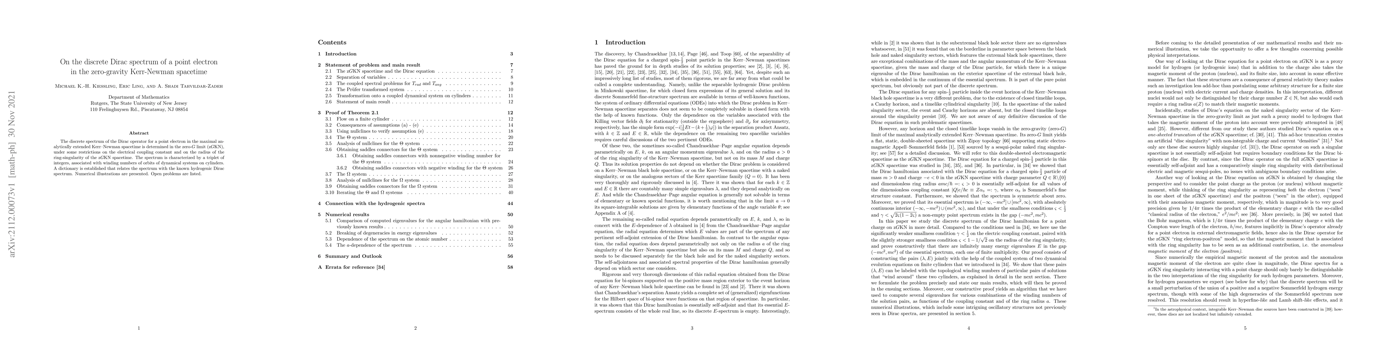 Thumbnail for On the discrete Dirac spectrum of a point electron in the zero-gravity
  Kerr-Newman spacetime