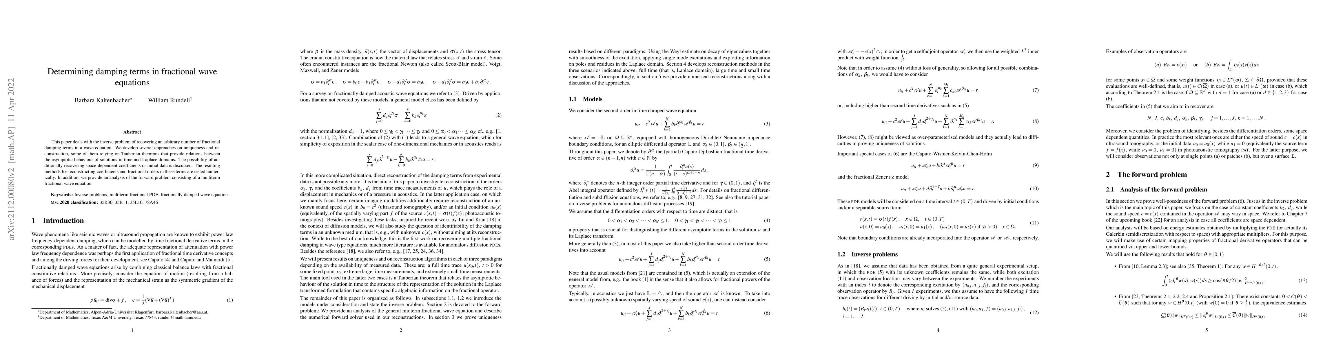 Thumbnail for Determining damping terms in fractional wave equations