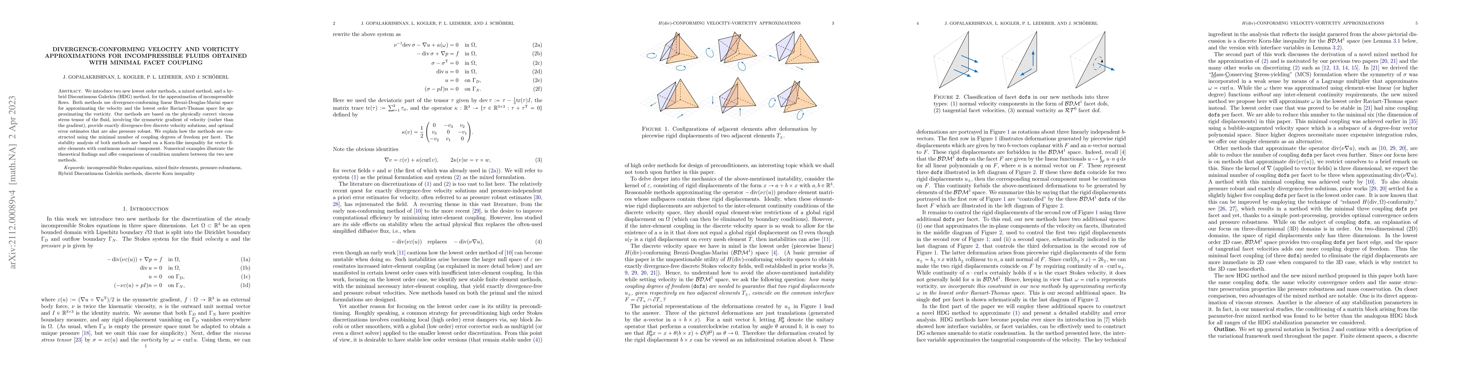 Thumbnail for Divergence-conforming velocity and vorticity approximations for
  incompressible fluids obtained with minimal facet coupling