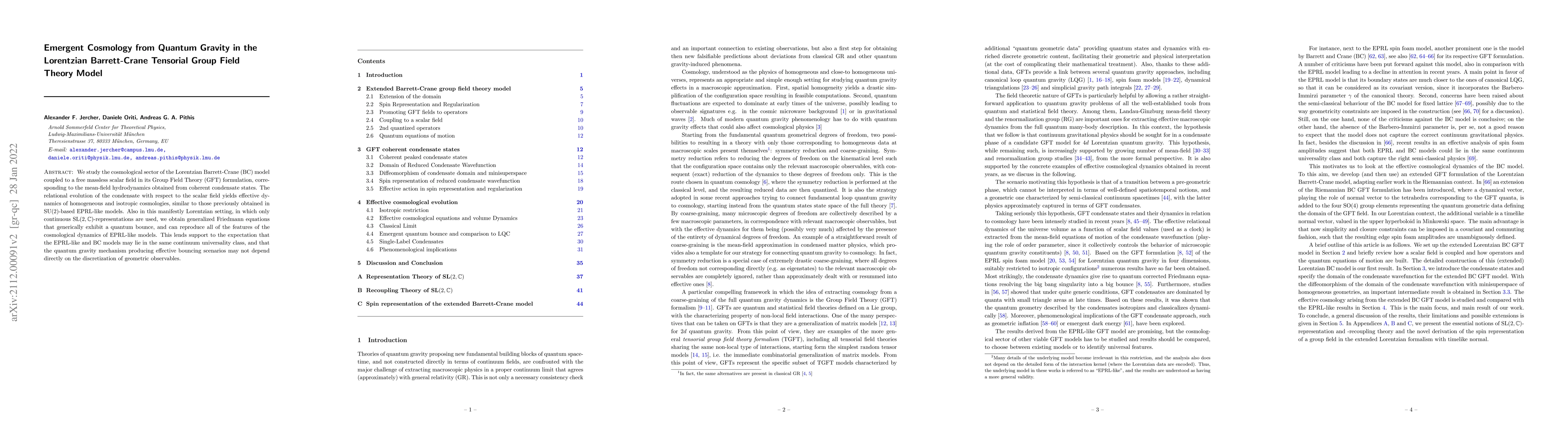 Thumbnail for Emergent Cosmology from Quantum Gravity in the Lorentzian Barrett-Crane
  Tensorial Group Field Theory Model
