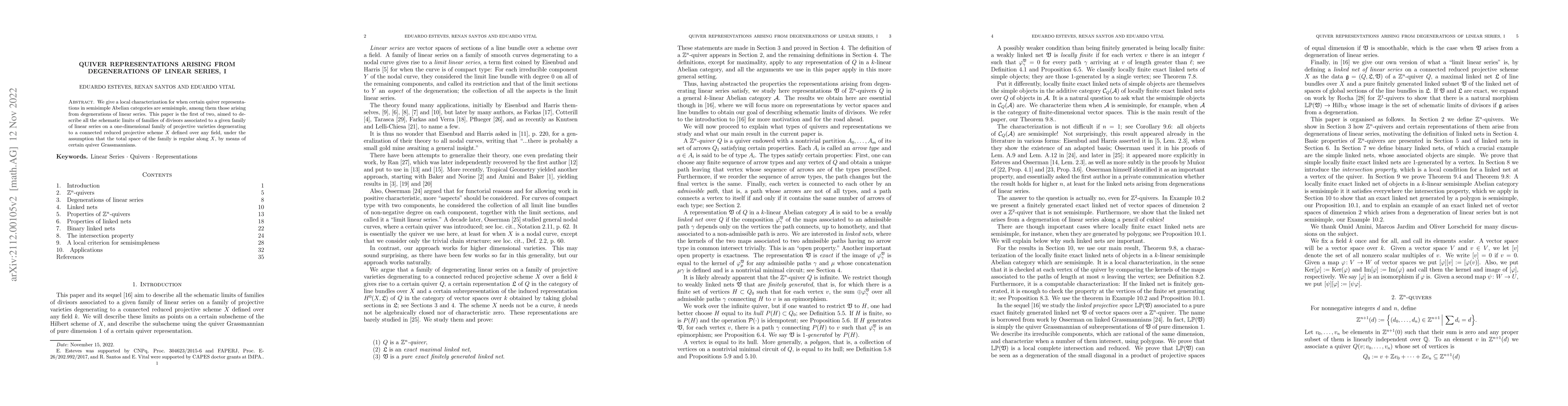 Thumbnail for Quiver representations arising from degenerations of linear series, I