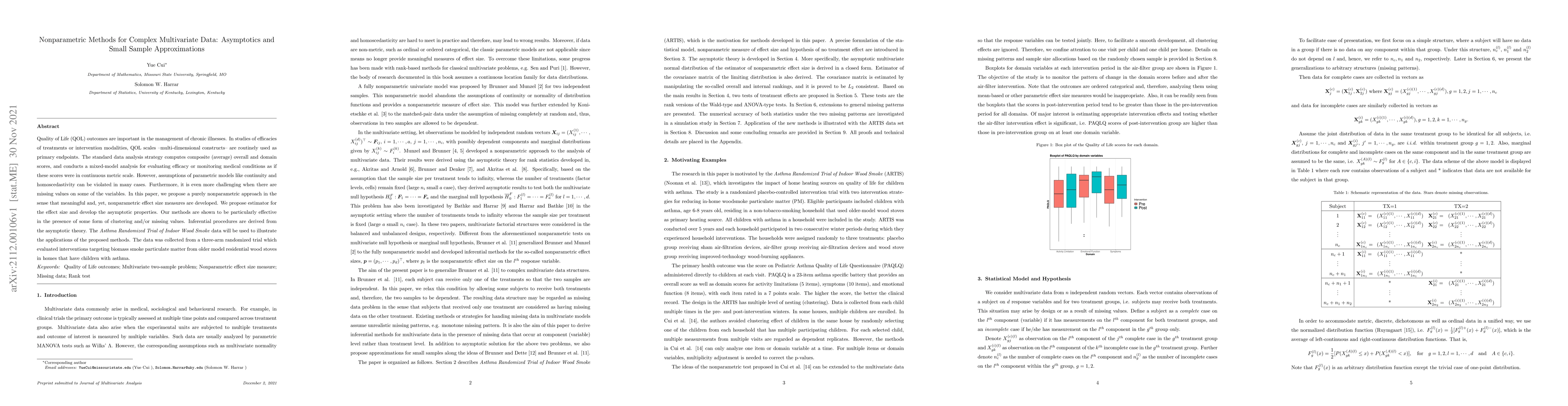 Thumbnail for Nonparametric Methods for Complex Multivariate Data: Asymptotics and
  Small Sample Approximations