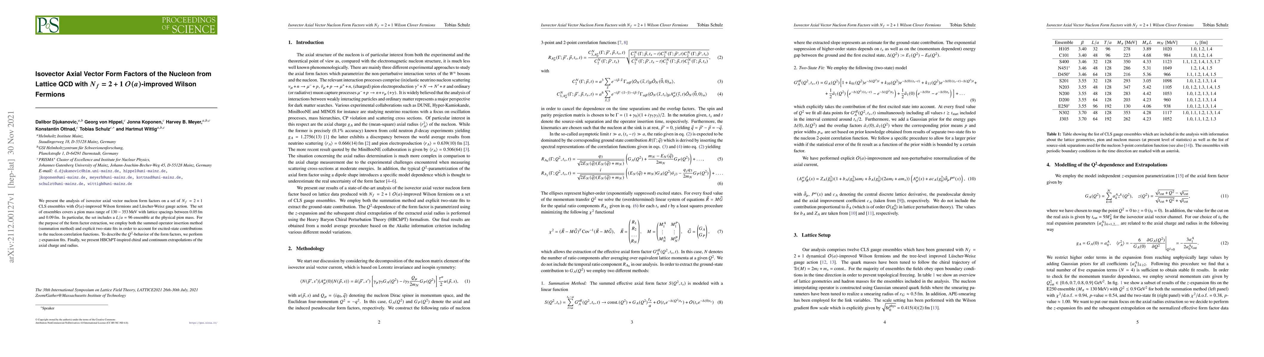 Thumbnail for Isovector Axial Vector Form Factors of the Nucleon from Lattice QCD with
  $N_{f}=2+1$ $\mathcal O(a)$-improved Wilson Fermions