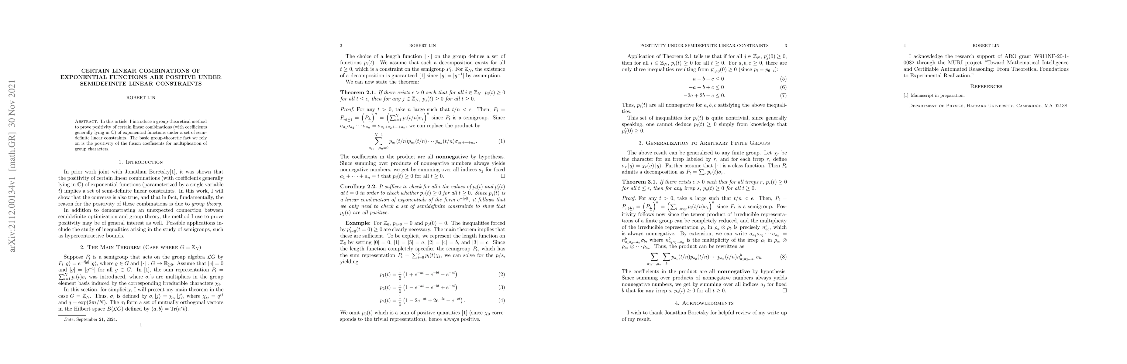 Thumbnail for Certain Linear Combinations of Exponential Functions are Positive under
  Semidefinite Linear Constraints