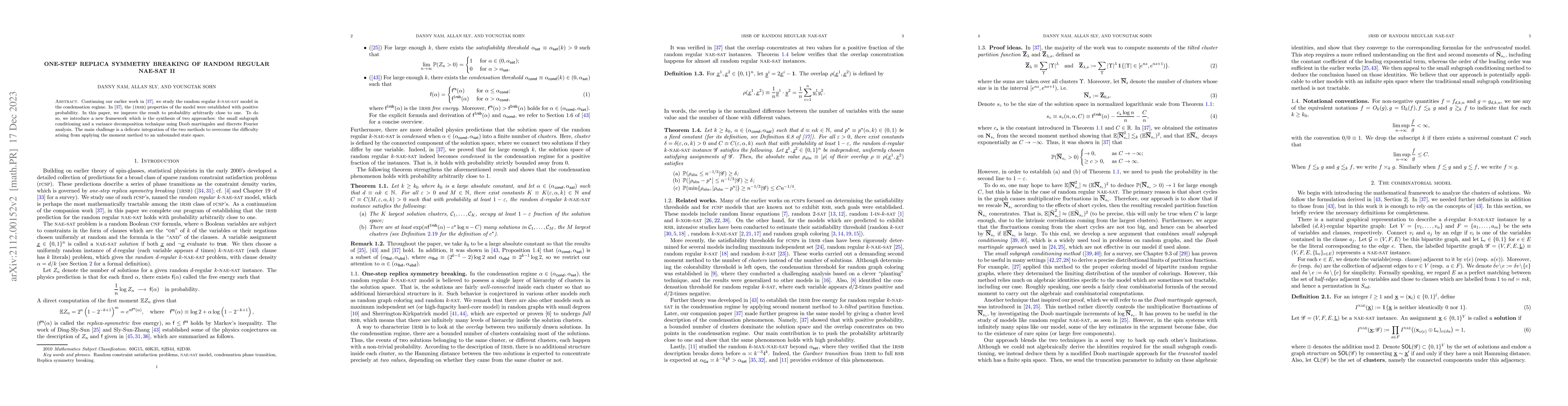 Thumbnail for One-step replica symmetry breaking of random regular NAE-SAT II