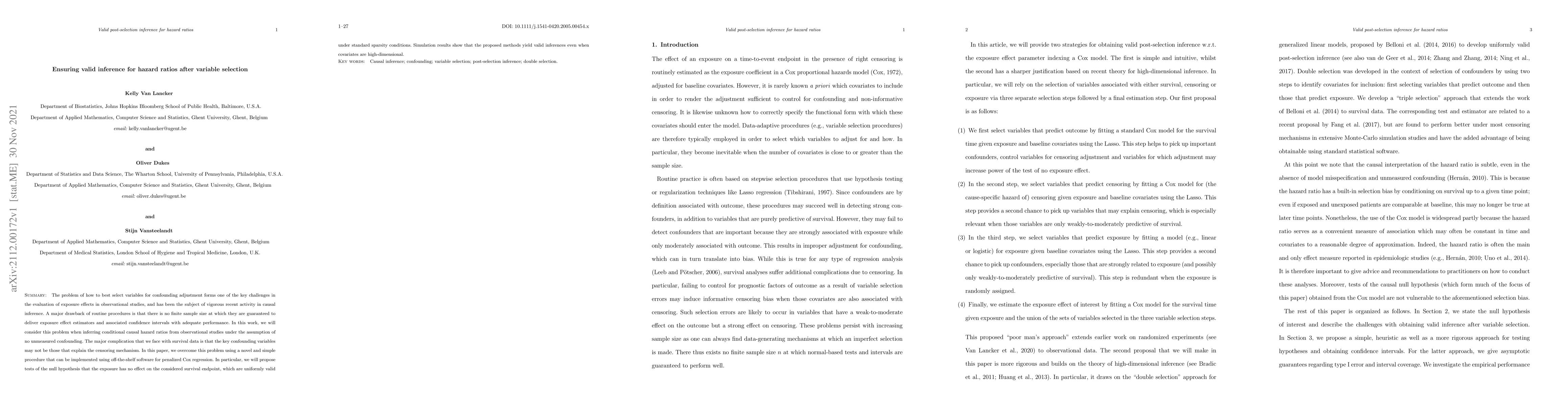 Thumbnail for Ensuring valid inference for hazard ratios after variable selection