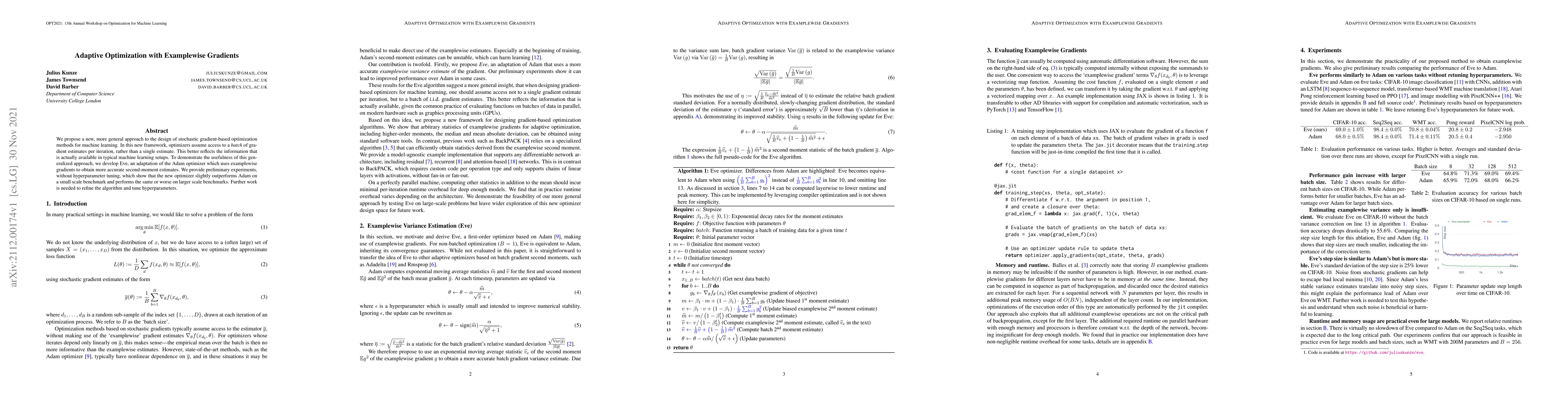 Thumbnail for Adaptive Optimization with Examplewise Gradients