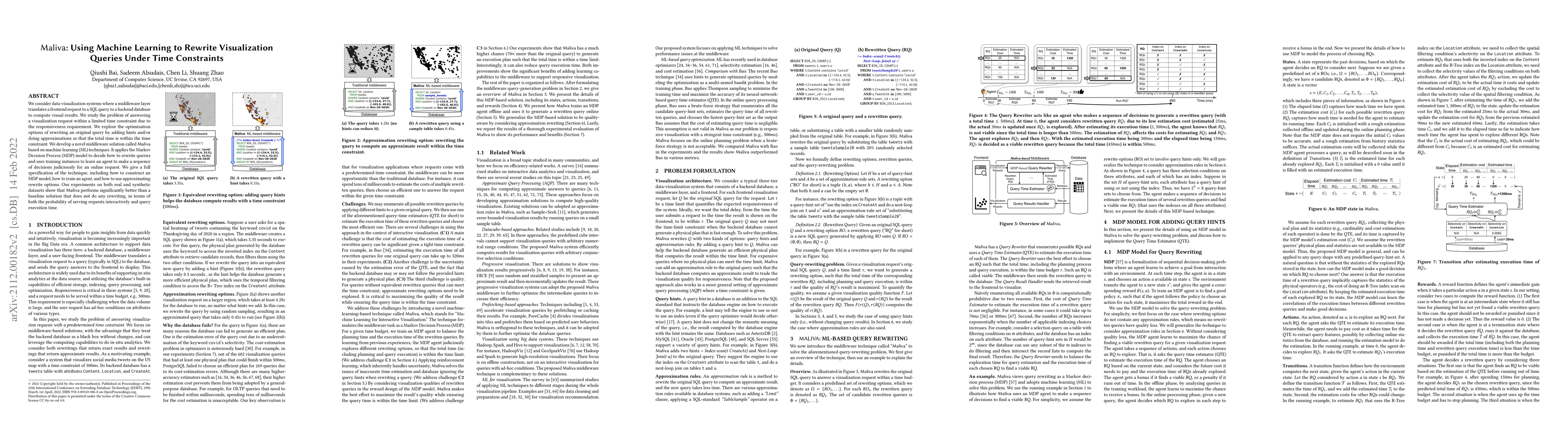 Thumbnail for Maliva: Using Machine Learning to Rewrite Visualization Queries Under
  Time Constraints
