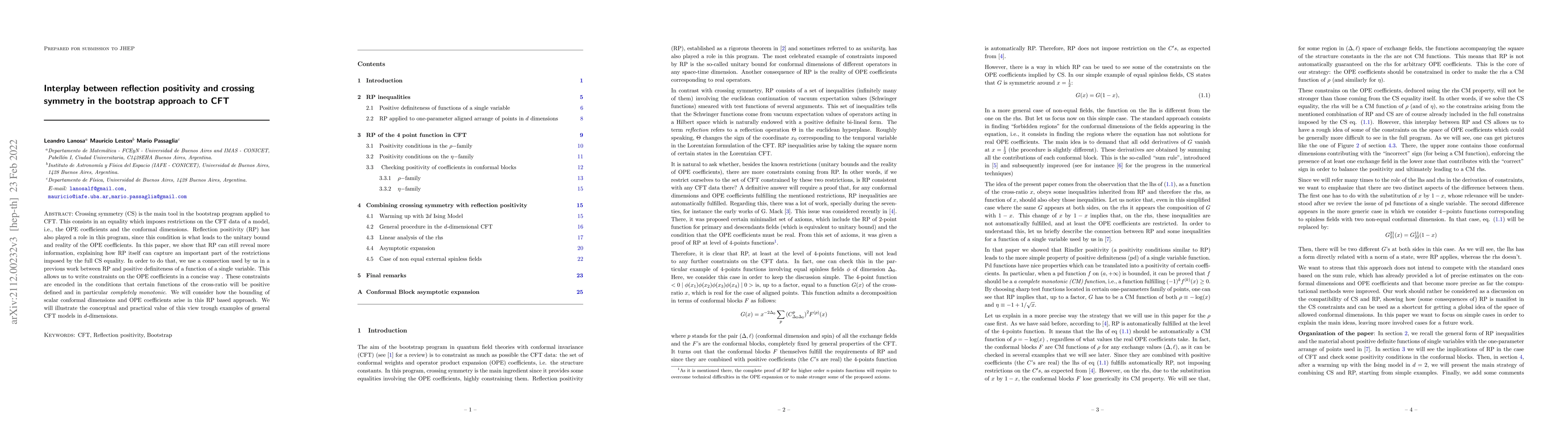 Thumbnail for Interplay between reflection positivity and crossing symmetry in the
  bootstrap approach to CFT