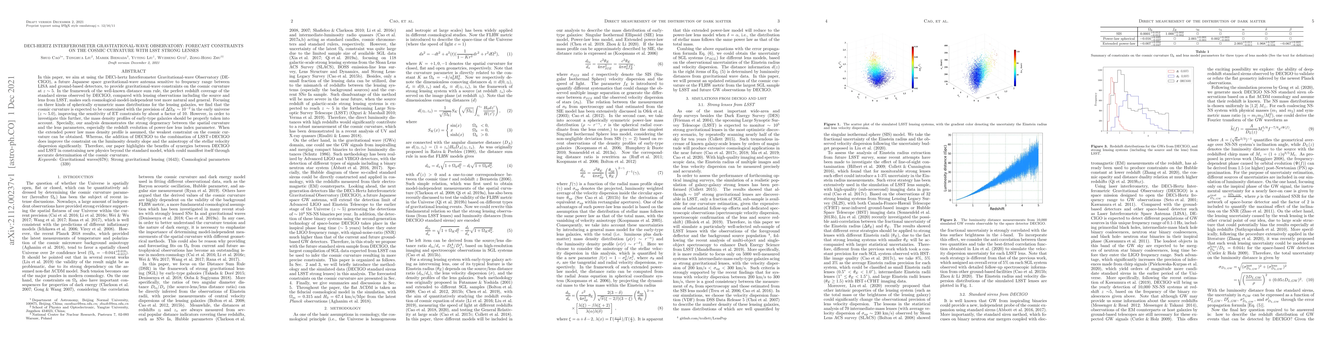 Thumbnail for DECi-hertz Interferometer Gravitational-wave Observatory: Forecast
  constraints on the cosmic curvature with LSST strong lenses