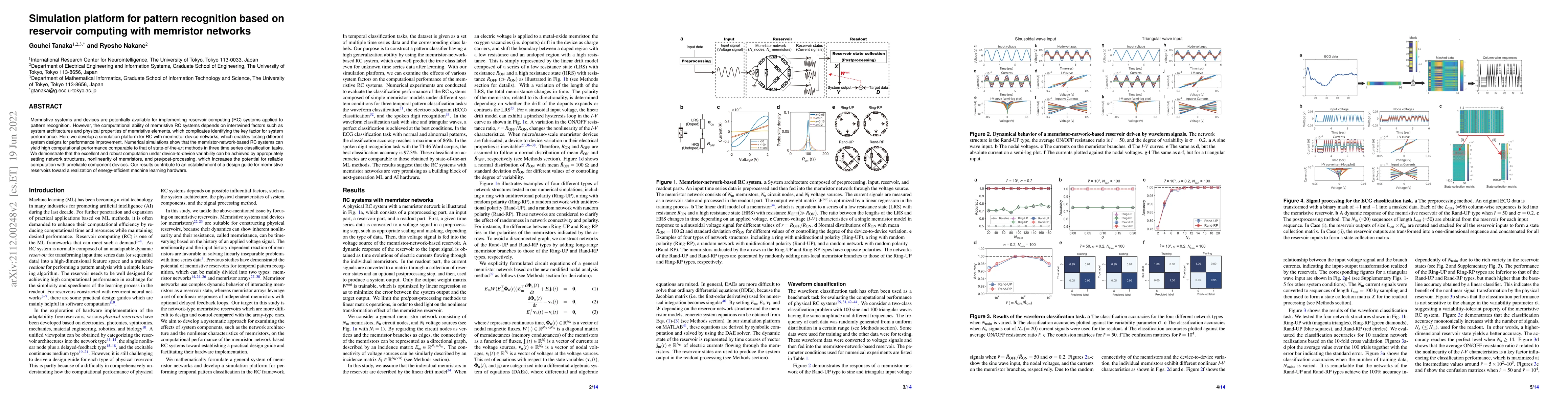 Thumbnail for Simulation platform for pattern recognition based on reservoir computing
  with memristor networks