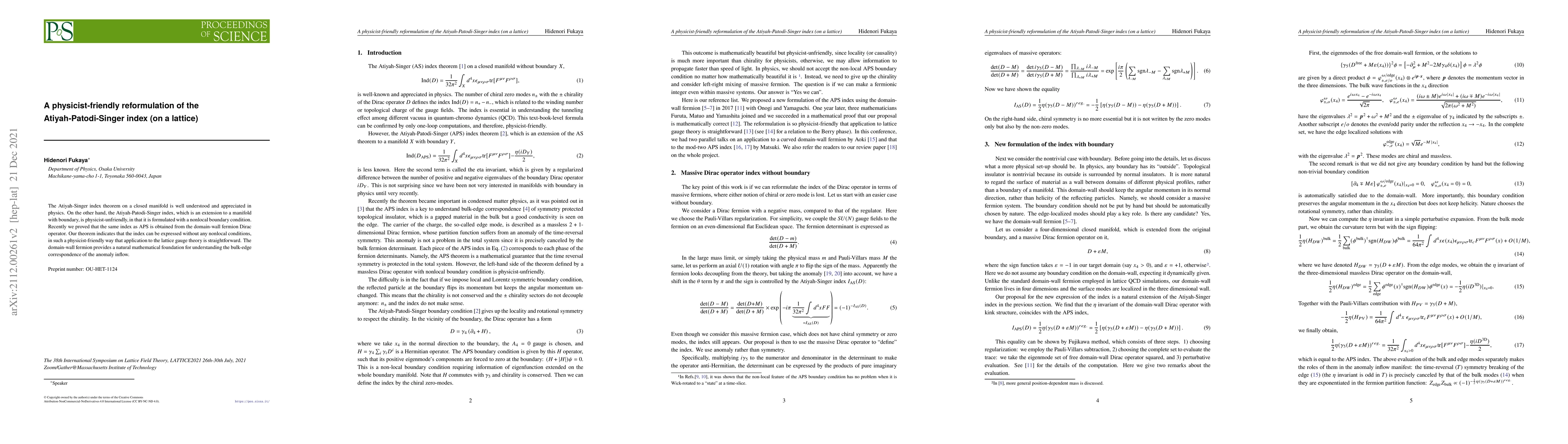 Thumbnail for A physicist-friendly reformulation of the Atiyah-Patodi-Singer index (on
  a lattice)