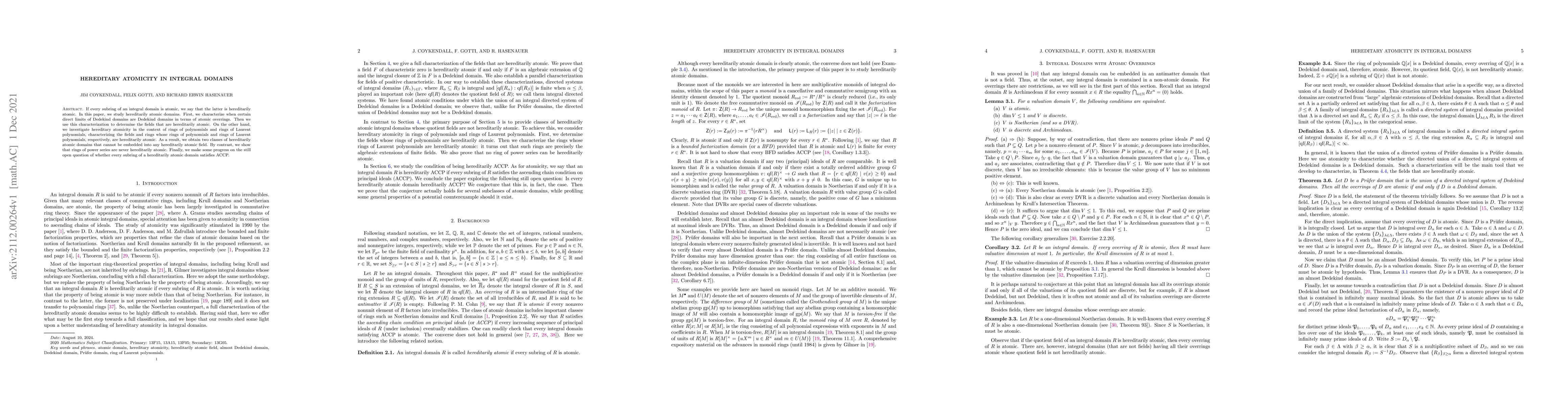 Thumbnail for Hereditary atomicity in integral domains