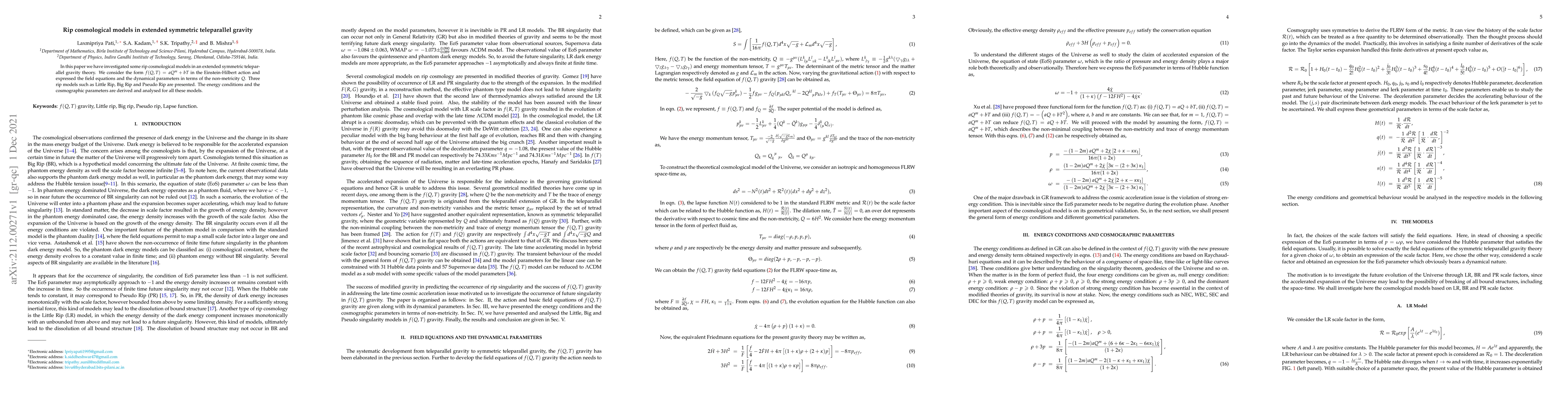 Thumbnail for Rip cosmological models in extended symmetric teleparallel gravity