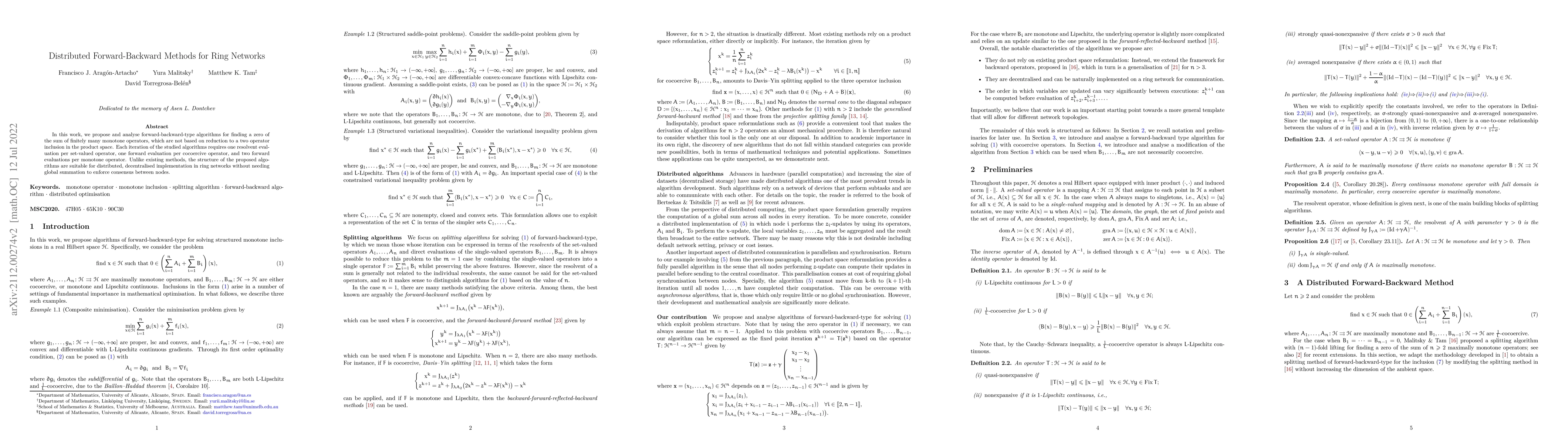 Thumbnail for Distributed Forward-Backward Methods for Ring Networks